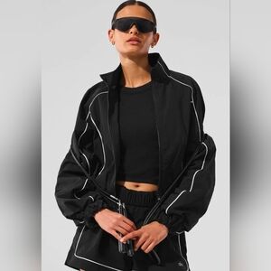 Alo Yoga Motivate Full Zip Track Jacket Black White